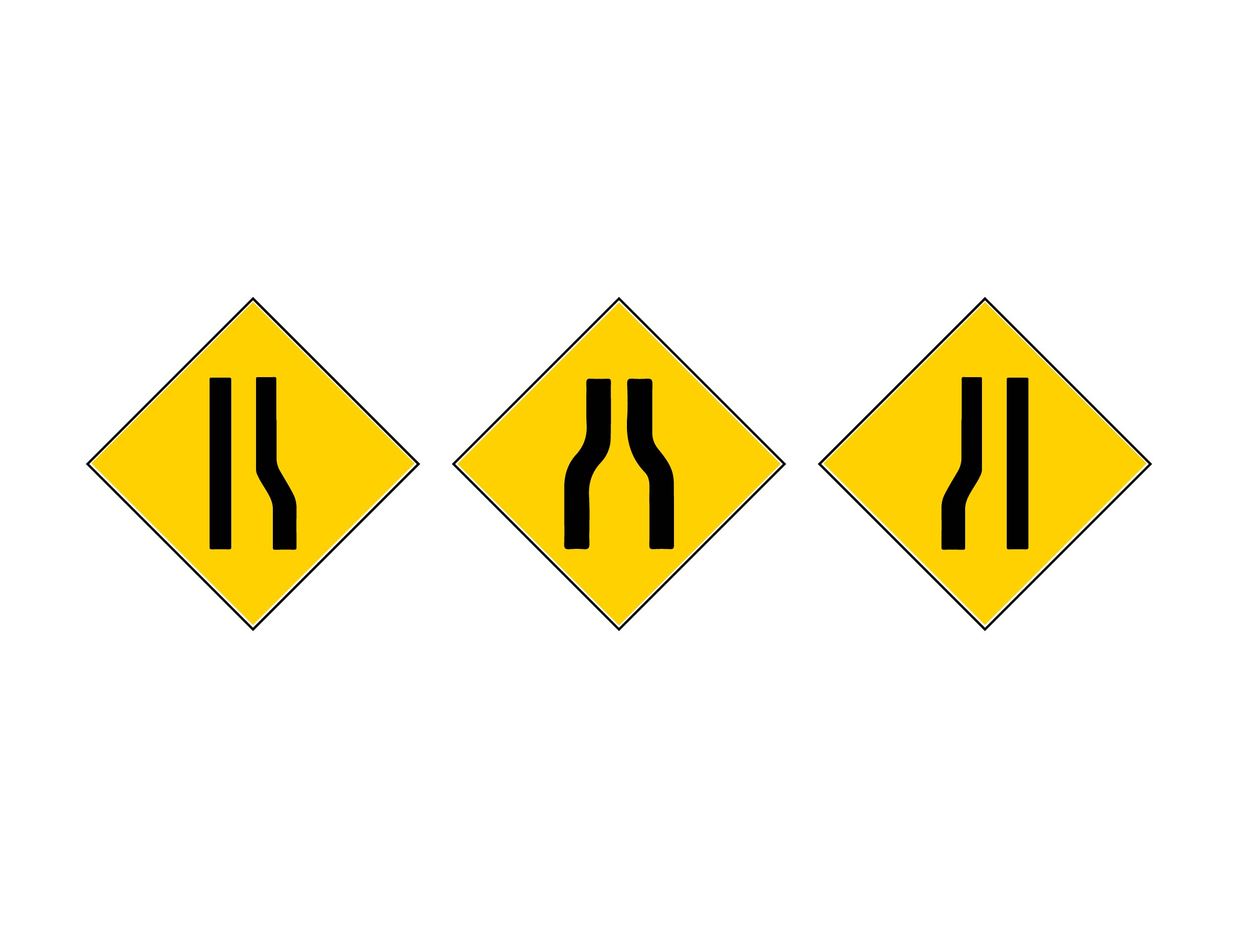 Yellow Diamond Narrows Warning Sign Set